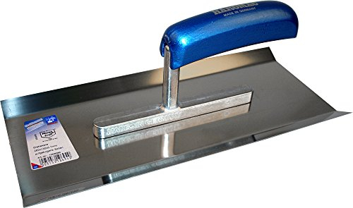 HAROMAC Superglatt 2 Glättekelle Made in Germany, aufgebogene Kanten, Betonverarbeitung, Schaufel & Glättekelle, rostfreier Edelstahl, Blauer Holzgriff, Glätter, Traufel, Glättescheibe