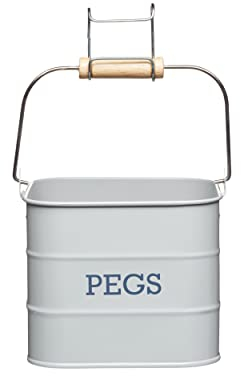 KitchenCraft Living Nostalgia Hanging Metal Peg Tin, Vintage Style Metal Storage Accessory for Laundry/Clothes Pegs - French Grey