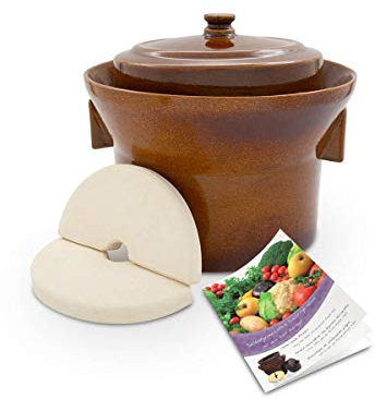 K&K Premium Pentola per fermentazione forma 1 - 5.0 in ceramica gres di ottima qualità, include coperchio e pietra, spessore 15 mm