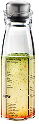 GEFU Dressing-Shaker MIXO 250 ml | Mit Rezeptskala für 5 Dressings, Ausgießnase & Edelstahlverschluss | Salatsaucen einfach zubereiten | Spülmaschinengeeignet