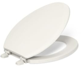 KOHLER 4694-96 Ridgewood Elongated Toilet Seat, Compression-Molded Wood, Color-Matched Plastic Hinges, Biscuit