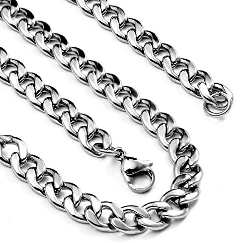 Flongo Halskette Herren Kette Silber: Necklace Men Edelstahl Kubanische Panzerkette männer Halsketten anhänger Kette silberkette gliederkette Chain königskette für Damen Frauen Geschenk 50cm 5,5mm