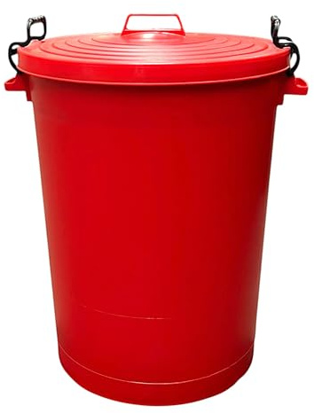 Chabrias Ltd Heavy Duty 110 Litre Red UK Made Plastic Bin Dustbin, Indoor or Outdoor with Locking Clip Lid for Home Garden Rubbish Waste Animal Feed