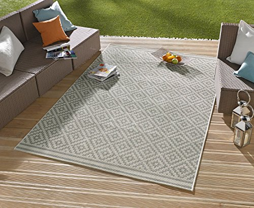 NORTHRUGS In- und Outdoor Teppich Raute 160x230cm - Wetterfest Modern Geometrisches Raute Muster Design Läufer für Balkon Terrasse Garten Wintergarten Wohnzimmerteppich Wasserfest in Grau Creme