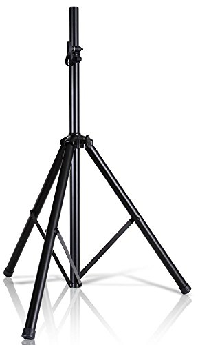PYLE Soporte para Altavoces de pie, Altura Ajustable de 101.5 hasta 180 cms. Trípode con entrada universal de 35mm. Atril de música con Mecanismo de Bloqueo para Mayor Estabilidad
