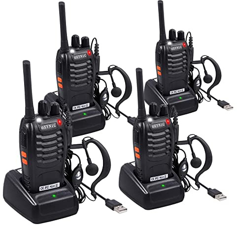 eSynic 4-pack Professionella Walkie-talkies med Lång Räckvidd – 16 Kanaler, 1500mAh USB-laddning, VOX – Perfekt för Utomhusäventyr, Camping och Cykelsport