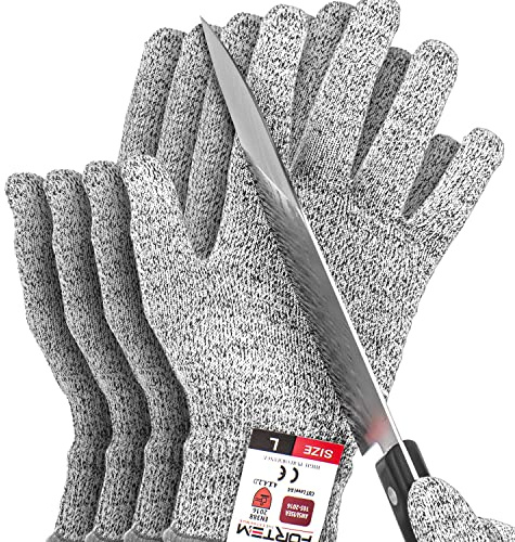 FORTEM Cut Resistant Gloves, 4x, Level 5 Protection Cutting Gloves For Oyster Shucking, Kitchen Work, Food Grade, EN388 Certified (Large)