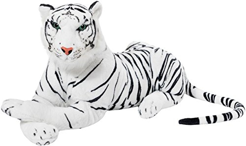BRUBAKER Tiger Kuscheltier 75 cm - liegend Stofftier Plüschtier - Weiß