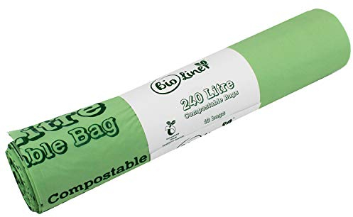 240 Litre x 10 Compostable Wheelie Bin Sacks - Compost Bag Bin Liners - EN 13432-240L Bin Bags with Composting Guide