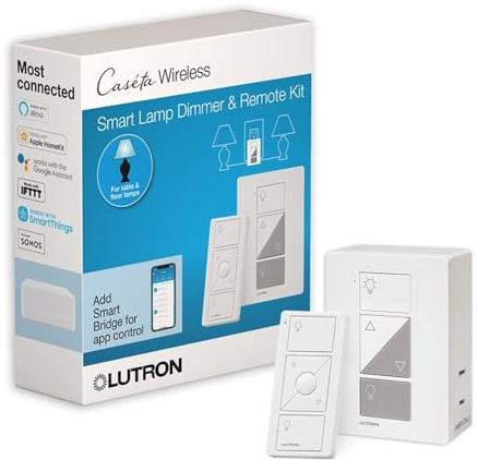 Lutron Caseta Plug-In Smart Lamp Dimmer Switch Kit with Pico Remote (Lutron Hub Required), Smart Light Switch Dimmer for Floor & Table Lamps, LED Lights, P-PKG1P-WH, White