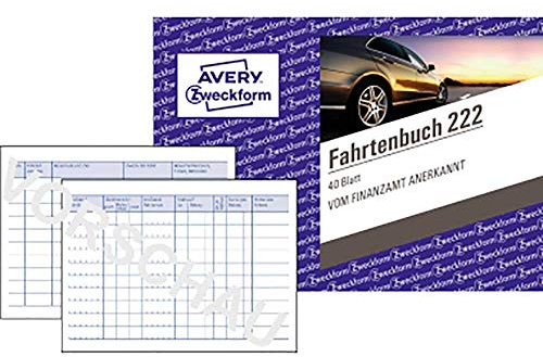 AVERY Zweckform 222 Softcover Fahrtenbuch PKW (Finanzamt anerkannt, DIN A6 quer 148x105mm, 112 Seiten|385 Fahrten, Deutschland & Österreich, Abgrenzung privater/geschäftlicher Fahrten) 1 Stück