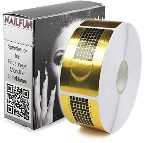Nailfun Nagelschablonen 500 Stück selbstklebende Nailart Gel- Acryl- Modellier- Schablonen SQUARE-GOLD perforiert