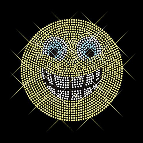 Luxflair© Strassstein Motiv Emoji Lachen, cooles Strass Bügelbild ca. 12,2 x 12,2cm groß inkl. Anleitung zum einfachen Veredeln von Textilien. Auch als Rhinestone Hotfix Transfer bekannt.