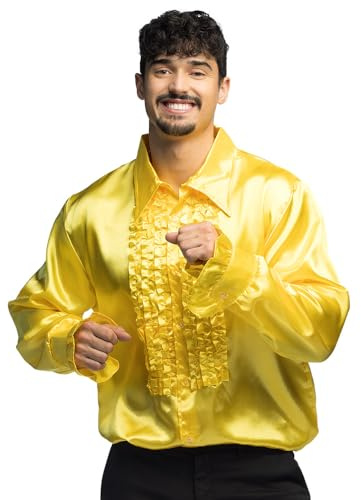 Boland - Chemise disco à volants, jaune, pour homme, costume, chemise de soirée, 70s, fête à thème, carnaval