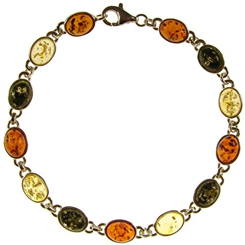Bracciale donna in ambra naturale baltica e argento 925-20cm