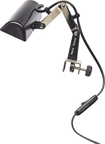 K&M 122e Notenpultleuchte Schwarz – 16 cm Stahl-Lampenschirm, 2500 Lux Helligkeit, max. 25 W, 2 m Kabel-Länge