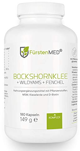 FürstenMED® 180 Bockshornklee Kapseln (aktiviert) + Wild Yams (Yamswurzel), Fenchel, MSM, Kieselerde & Biotin - Schonend verarbeitetes Bockshornkleesamenpulver, Vegan, Laborgeprüft & Ohne Zusätze