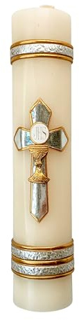 Silver-Tone Cross First Communion Candle Vela de Primera Comunion con Cruz Plateada