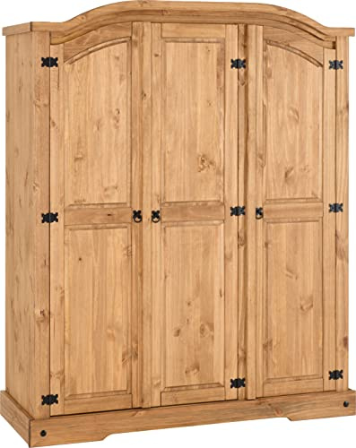 Seconique Corona 3 Door Wardrobe in Distressed Waxed Pine