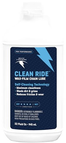 White Lightning Clean Ride Self-Cleaning Wax Bicycle Chain Lubricant – 100% Oil-Free, Reduces Dirt & Grime, Extends Chain Life, Smooth Performance, 32 oz