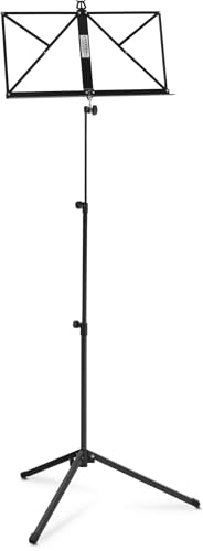 Classic Cantabile Notenständer Medium - Klappbares Notenpult für Kinder und Erwachsene - Mit Notenhalter an der Auflage - Höhenverstellbar von 65-130 cm - Gummifüße - Schwarz