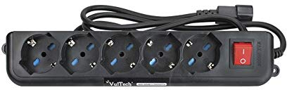 Vultech MU-UPS01 5 – Base múltiple de 5 enchufes para conector IEC14, con botón ON/OFF.