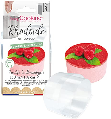 ScrapCooking - Ruban de Rhodoïde H 8 cm x 3 m - Rouleau Rhodoid Pâtissier Transparent - Pour Gâteaux, Entremets, Mousses, Cheesecakes - Feuille Accessoire Pâtisserie - Fabriqué en France - 9425