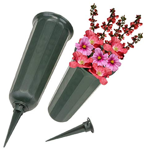 Evelots Cemetery Flower Vase with Sturdy Spikes/Stakes 2 Pack Outdoor Artificial or Fresh Flower Holder Grave Decoration