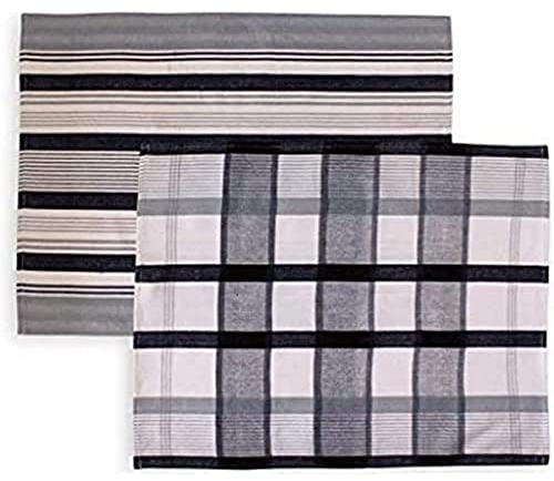 Soleil d'ocre, Set de 2 paños de cocina en algodón PAELLA negro, jacquard 50x70 cm