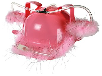 Witziger Trinkhelm Bierhelm Saufhelm mit Trinkhalm + Getränkehaltern , Fb-Set:Pink mit Federboa