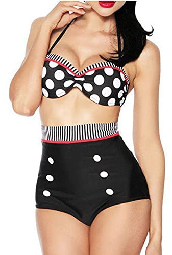 Boolavard Vintage, Costume da bagno push-up retro stile rockabilly retro, nero / rosso / bianco, XL