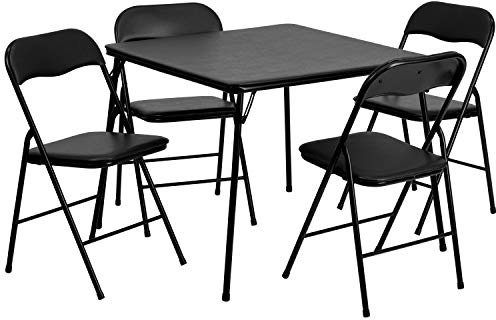 Flash Furniture Madison 5-Piece Folding Card Table and Chairs Set, Portable Event Table and Chairs Set, Black