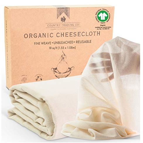 Étamine pour filtration, filtre de cuisson réutilisable certifié 100 % coton biologique, qualité supérieure au nylon ou au tissu de calibre 90 fin non blanchi (coupe large) 1,5 m x 1 m