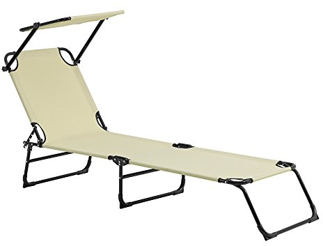 casa.pro Sonnenliege Lomeda Liegestuhl klappbar Relaxliege Strandliege bis 110 kg 187 x 53 x 27 cm Gartenliege mit Sonnenschutz Rückenlehne verstellbar Stahlgestell Beige