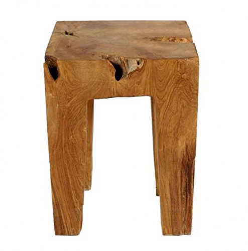 wohnfreuden Teakholz Hocker braun Vier Beine 40 cm - Badezimmer Holz Sitz 30 cm Durchmesser