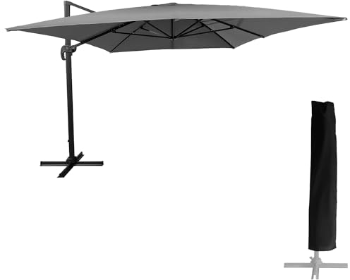 Happy Garden Parasol déporté MOLOKAI carré 3x3m gris avec manivelle. Parasol déporté inclinable, rabattable et rotatif.