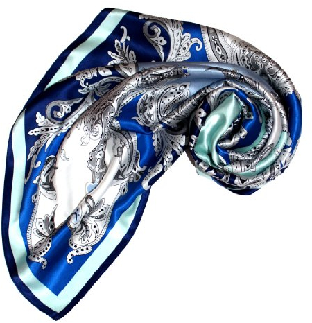 LORENZO CANA Luxus Damen Seidentuch aufwändig bedruckt Tuch 100% Seide 90 cm x 90 cm harmonische Blau Farben Damentuch Schaltuch 89021