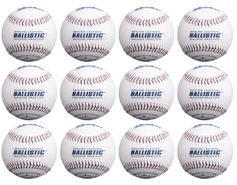 Baden Ballistic Leather Pitching Machine Baseballs | Durable Leather Construction for Consistent Performance, 12-Pack