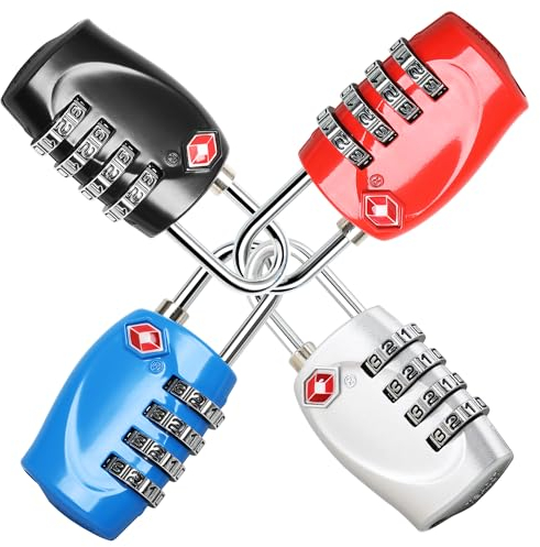 TRIXES 4-stelliges TSA Vorhängeschloss für Gepäck Koffer und Reisepaket von 4