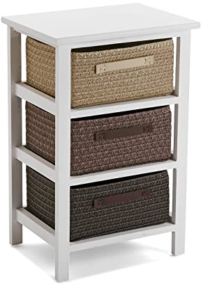 VERSA Gavle Mobile Bagno, Mobiletto Bagno Salvaspazio, Mobiletti, Cassettiera con 3 cassetti per organizzare, Misure (A x L x l) 57 x 28 x 37 cm, Legno e Poliestere, Colore Marrone