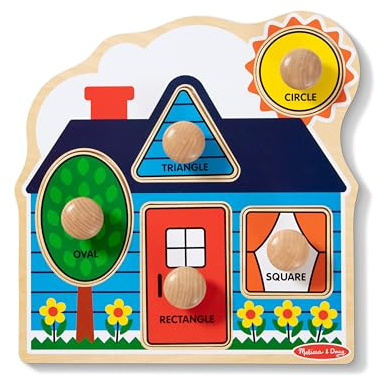 Melissa & Doug First Shapes Jumbo Knob Puzzle, Wooden Peg Puzzle for Toddlers, Educational Toy for Shape Recognition and Fine Motor Skills, Ages 1+