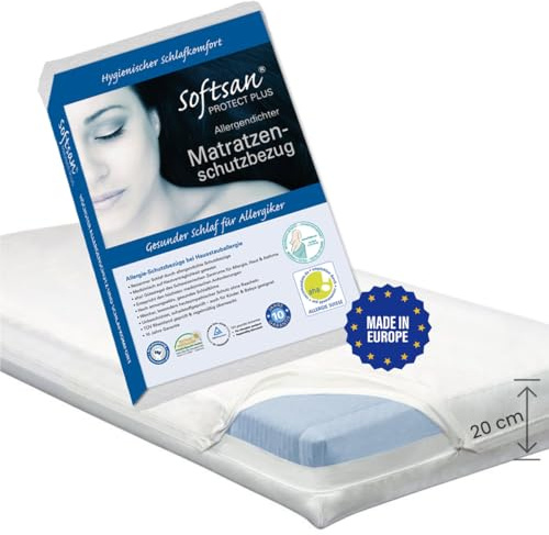 Softsan Protect Plus Matratzenbezug milbendicht 100x220x20 cm, Höhe 20 cm, Encasing, Milbenschutz für Hausstauballergiker milbenkotdicht