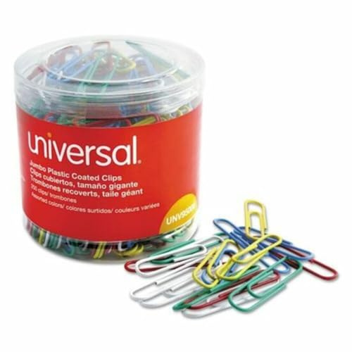 Universal Plastic-Coated Paper Clips, Jumbo, Assorted Colors, 250/pack