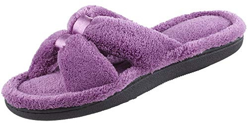 isotoner Pantoufle Signature X-Slide pour femme avec bordure en satin et mousse à mémoire de forme, ultraviolet, 36.5/37 EU