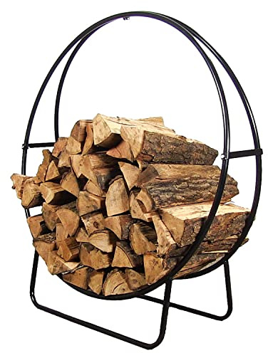 Sunnydaze 24-Inch Outdoor Firewood Rack Hoop - Indoor Round Tubular Steel Fireplace Wood Holder - 300-lb Capacity