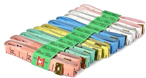 Flexzion Sewing Measuring Tape for Body Soft Ruler Ribbon for Cloth Fabric Tailor Seamstress Clothes Flexible Measurement (Colored Tape Measure 12 Pack) Double Side Scale 5 Feet 60 150cm Long