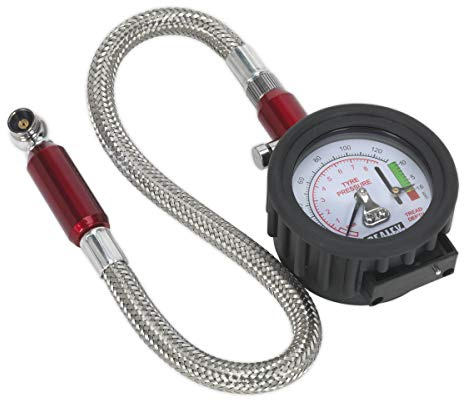 Sealey Tstpdg02 Tyre Pressure Gauge With Tyre Tread Depth Gauge - Flexible Hose