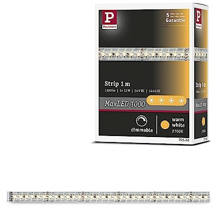 Paulmann 70568 MaxLED 1000 remsa 1 m 2 700 K varm vit LED-remsa obelagd 13,5 W ljusband 1100 lm ljusremsa 144 LED 24 V
