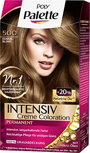 Poly Palette Intensiv Creme Coloration, 500 Dunkelblond Stufe 3, 3er Pack (3 x 115 ml)