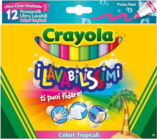 CRAYOLA I Ultra-Abwaschbare Filzstifte, Maxi Spitze, verschiedene tropische Farben, für Schule und Freizeit, 12 Stück 58-8335